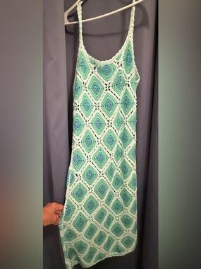 Chasing Unicorns Crochet Midi Dress NWT sz M in Aqua and Mint